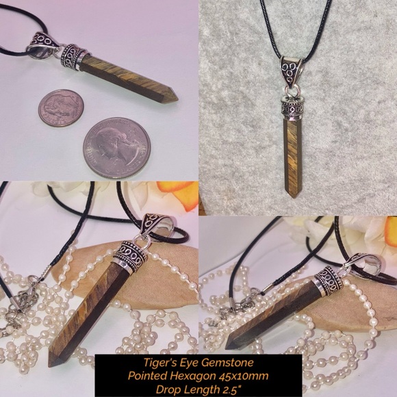 COOL Tiger's Eye Pointed Hexagon Pencil Handmade Pendant - Picture 4 of 7